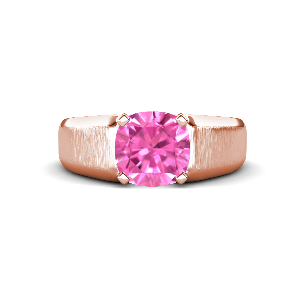 Jude 3.19 ct Cushion Shape Created Pink Sapphire Solitaire Men Wedding Band (8 mm) 